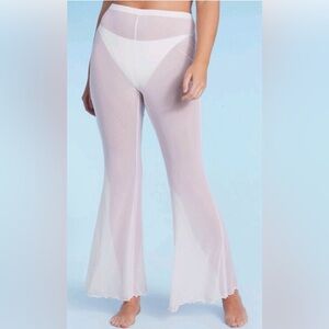 Wild Fable Women's Mesh High Waist Cover up Flare Pants White Size L